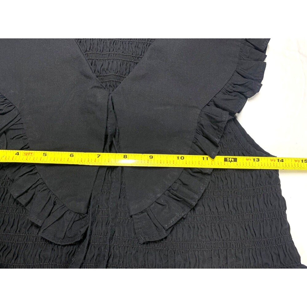 Topshop Oversized Collar Shirred Midi Dress in Black Size 10 Ruffle Hem Smocked - Picture 6 of 9